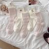 Cartoon Little Bear Style Summer and Spring Lightweight Mesh Breathable Mid-calf Socks with Cute Bow-shaped Lace Trim and Pile-up Design