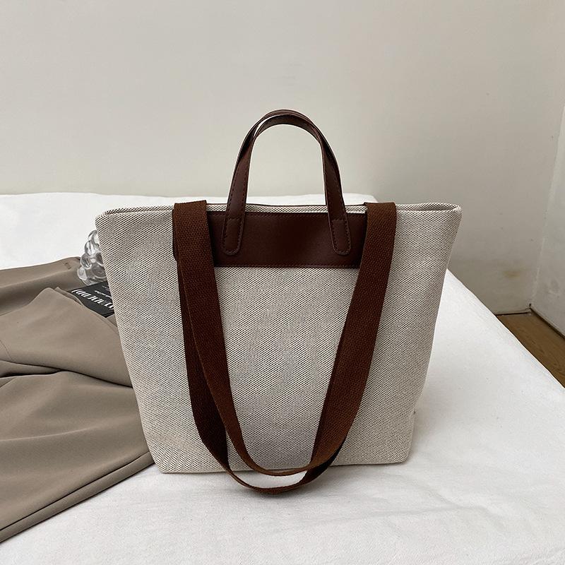 2025 Spring New Shoulder Canvas Bag Large Capacity Retro Literary Commuter Tote Bag Work Universal Handbag