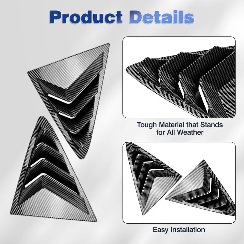 Pair Rear Window Louvers Car Vent Side Window Louvers Vent for Ford Fiesta MK8 2018 -2024 Glossy Black/Carbon Fiber Black