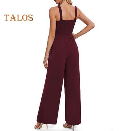 Monos de verano sin mangas para mujer, pantalones de pierna ancha y cintura alta, mono holgado de una pieza con bolsillos y cuello cuadrado.