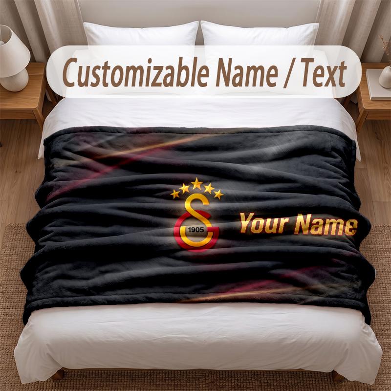 Galatasaray FC Bedruckte Flanelldecke mit individuellem Namen und Text, Weiche, Warme Überwurfdecke für Schlafzimmer, Feiertagsgeschenk