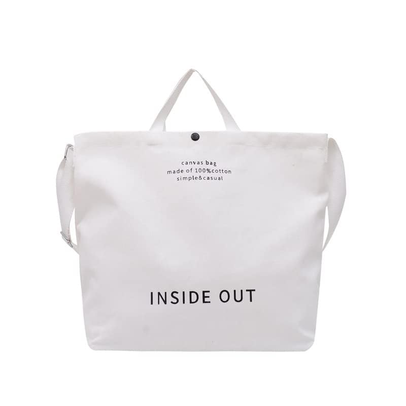 

[YanZhou] canvas tote bag ladies With zipper inner pocket casual shoulder cross body For work shopping bag (white)