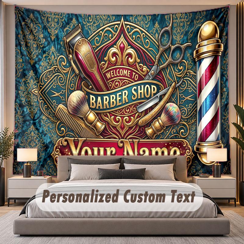 Barber Salon (40) Theme Personalized Tapestry Custom Name Text Wall Hanging Tapestry Home Background Decoration