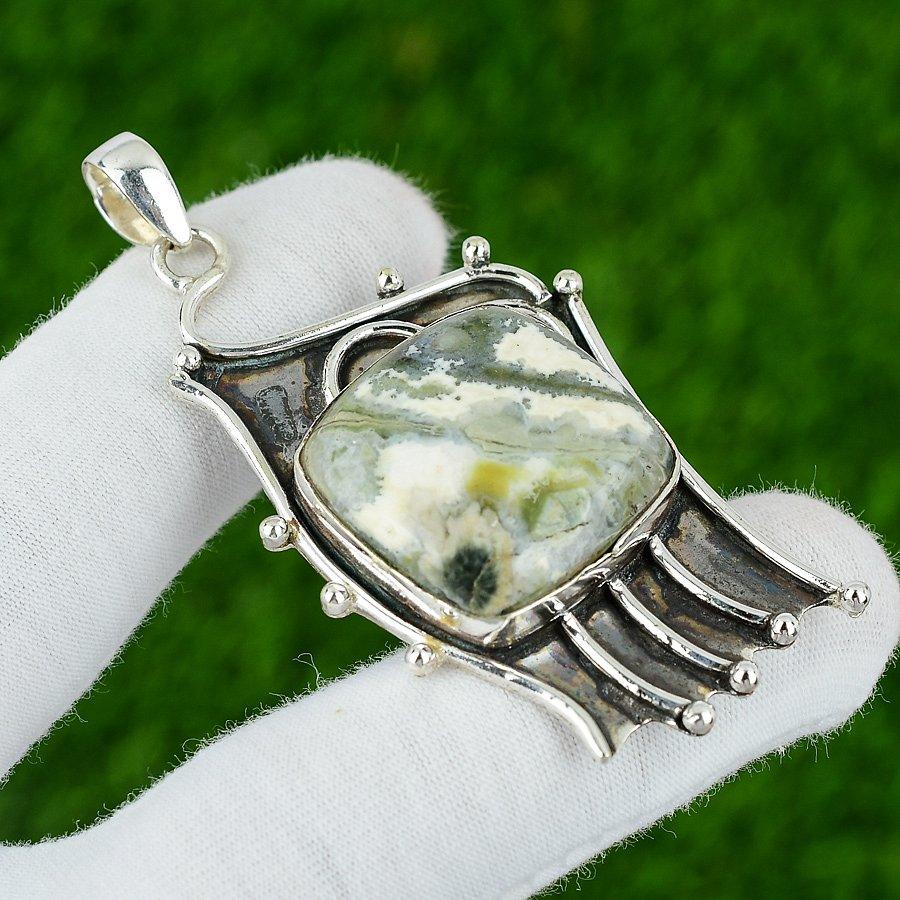 Wedding Gift For Her 925 Sterling Silver Natural Ocean Jasper Gemstone Pendant