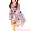 HONGFU Courtesan Long Kimono Dress Chiffon Cherry Blossom Japanese Style Yukata Costume Cosplay Costume with Obi Powder Women's (Gray)