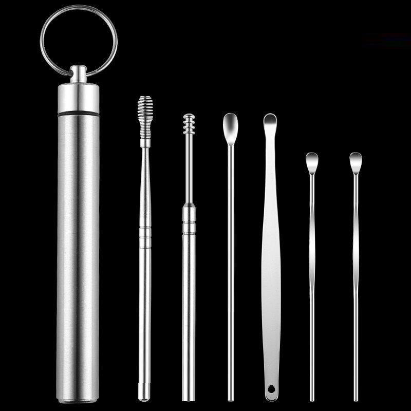 6-piece set of portable ear picks with keychain for adults, household use