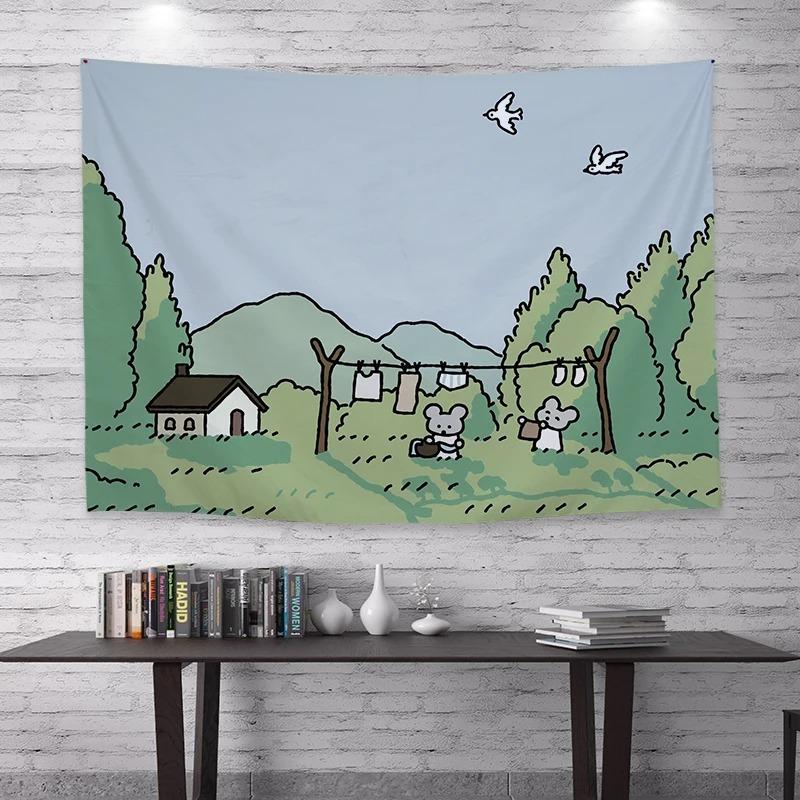 Cartoon Illustration Cat Print Hanging Cloth Home Wall Decoration Tapestry Bedroom Living Room Tapestry
