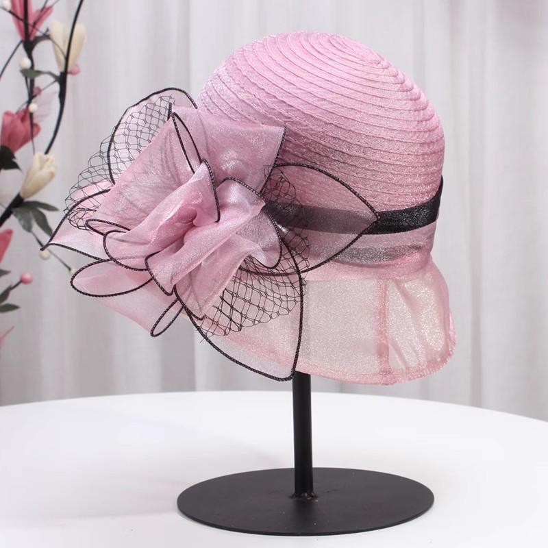 French British Top Hat Women Millinery Church Hat Elegant Bow Wide Brim Bucket Hats Kentucky Derby Fedora Women Summer Sun Cap