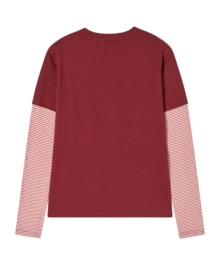 AWESOME STUDIO Striped Layered T-Shirt Wine