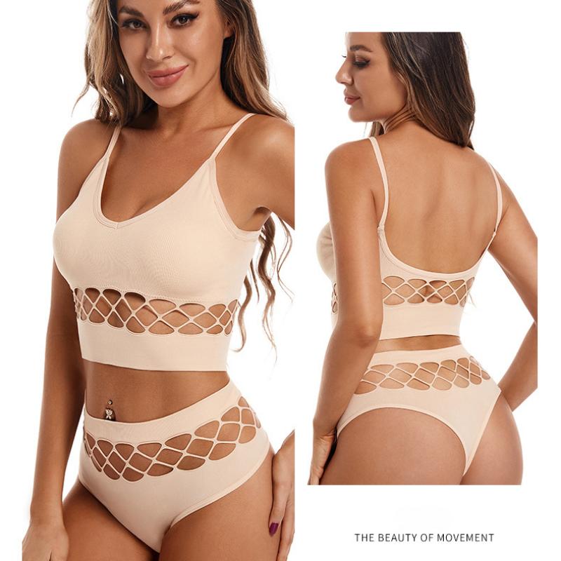 Hollow Underwear Set for Women with Small Breasts Push Up Bra Without Rims Plus Size Sports Camisole