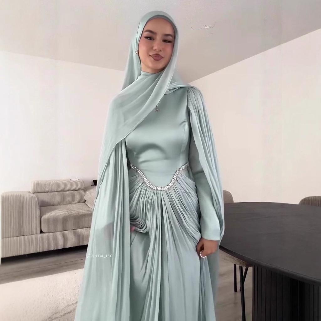New European and American Women's Clothing Light Luxury Elegant Diamond-encrusted Splicing Waist Robe Dress
