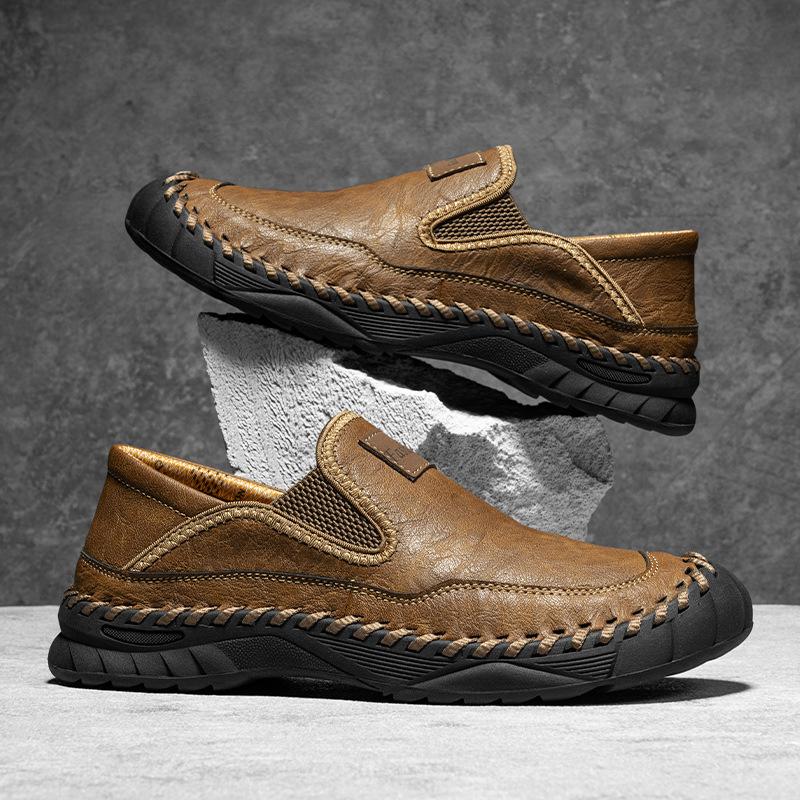 Independent station large size hand-stitched men's shoes outdoor casual shoes one-pedal flat leather shoes low-top loafers