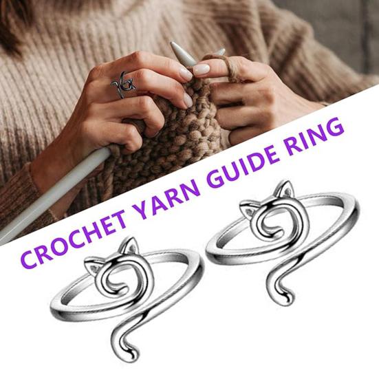 6-teiliges Häkelring-Set, verstellbar, Häkel-Spannungsring-Set, rutschfest, in Katzen- und Pfauenform, Strickring, Nähzubehör