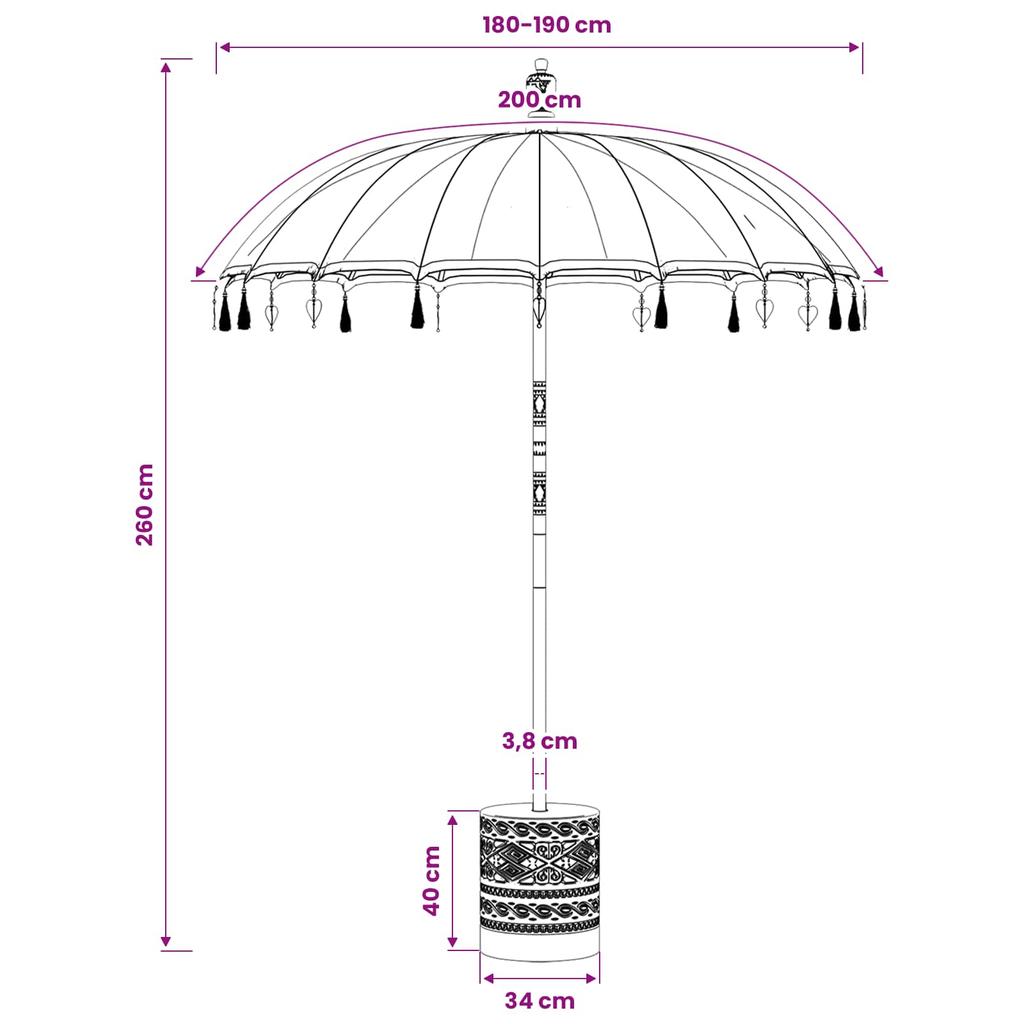 Balinese Sun Umbrella with Base Pink Ø 180 190 Cm