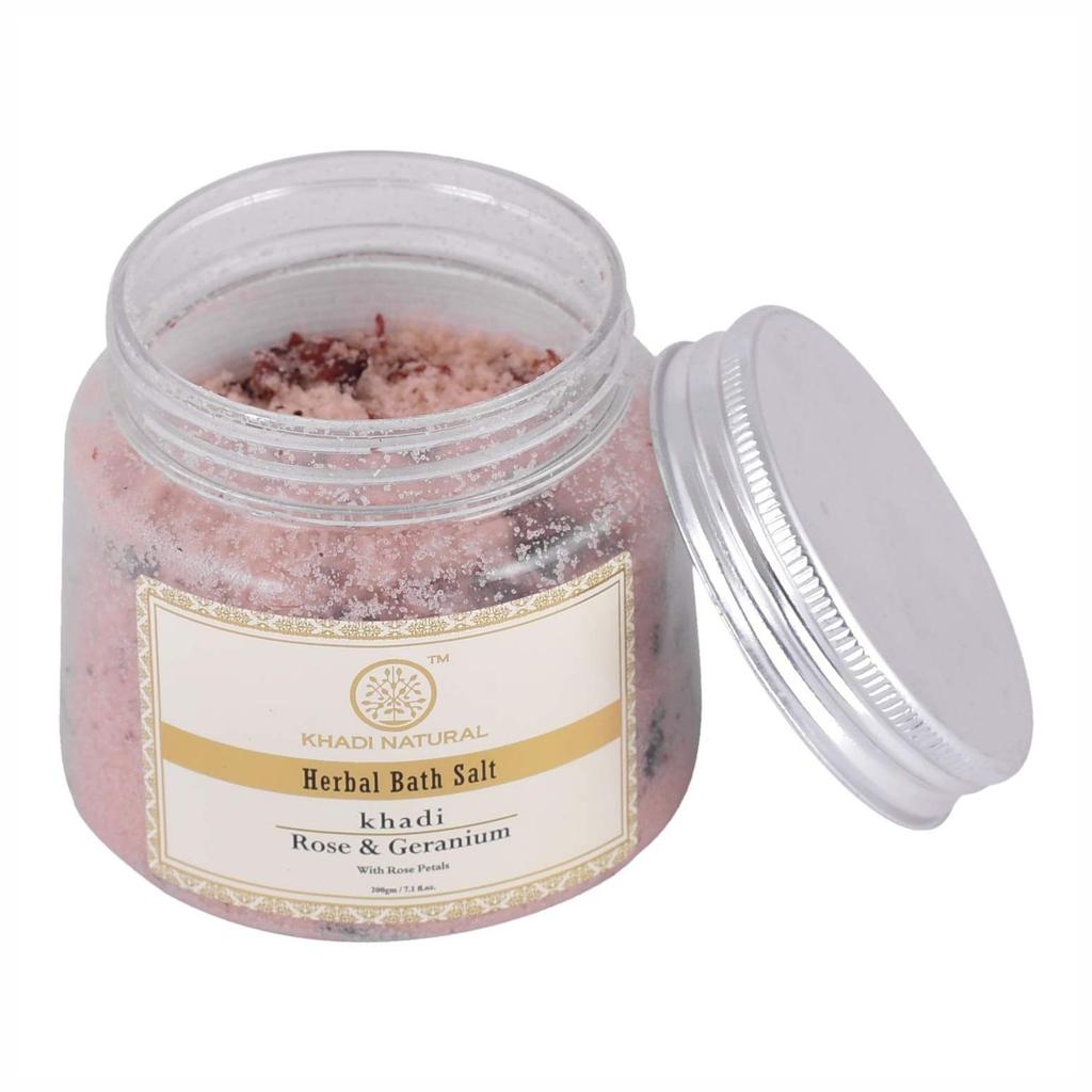 Φυσικό αλάτι μπάνιου με τριαντάφυλλο και γεράνι (200 γρ), Φυτικό Αλάτι Μπάνιου Τριαντάφυλλο & Γεράνι, Khadi Natural