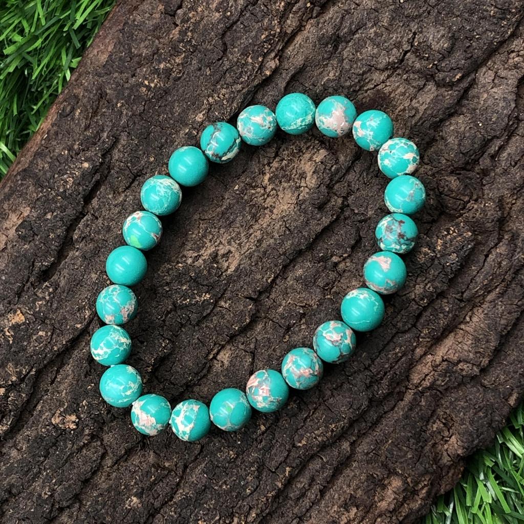 8mm Natural Light Green Copper Turquoise Gemstone Round Beads Stretch Bracelet Handmade Jewelry For Gift RBB-23