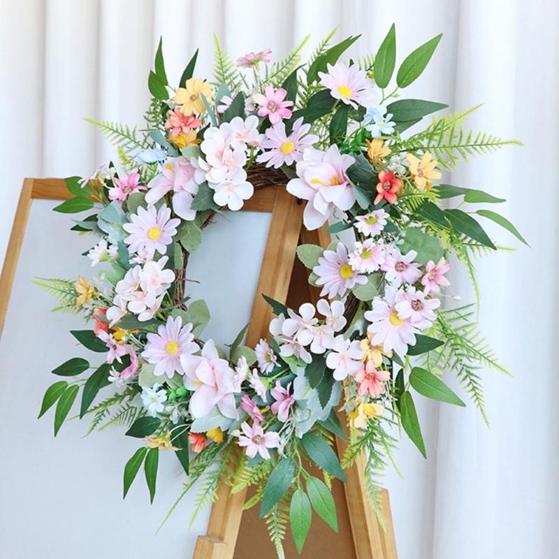 Artificial Flower with Leaves Wedding Wreath Spring Wreath Decoration for Door Window Hallway Farmhouses Home Decoration