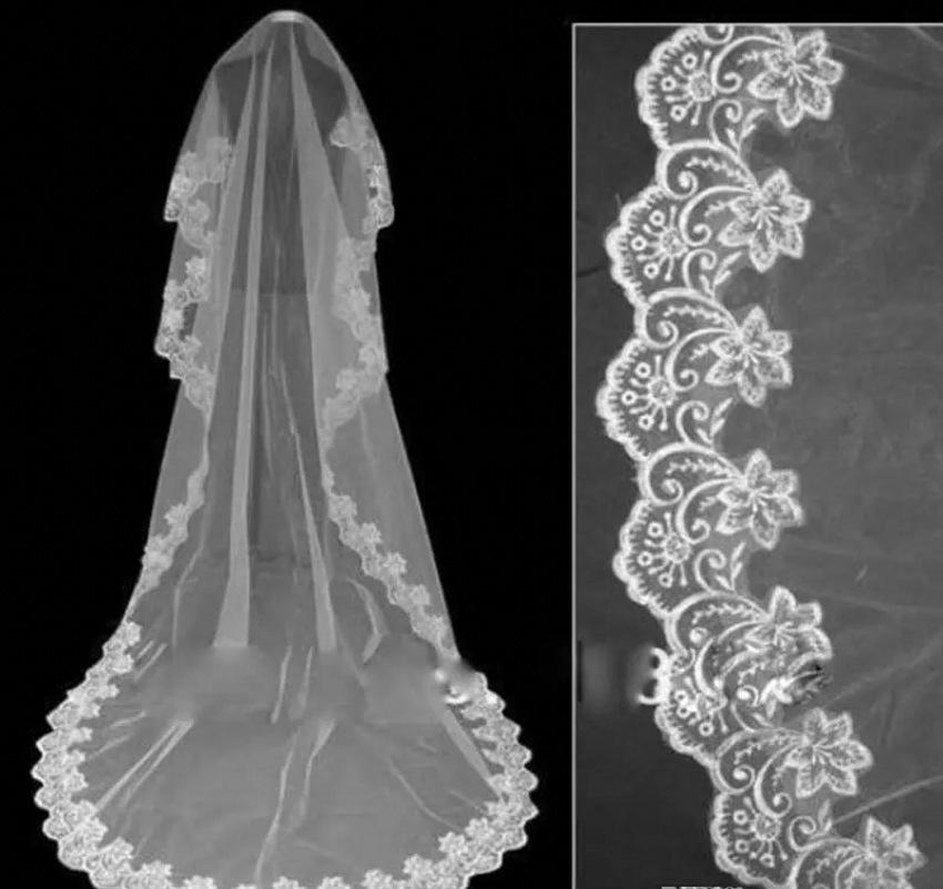 Lace Edge 3-Meter Wedding Veil with Train - Single Layer White Face Cover Accessory