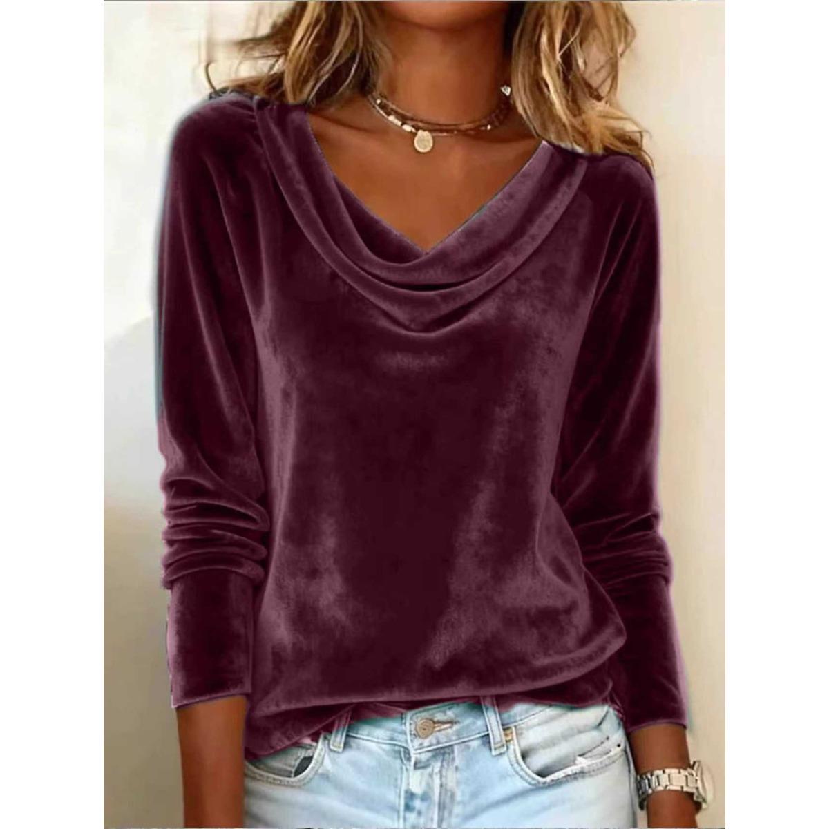 

VAYLA European and American Fashion Spring and Autumn New Solid Color V-neck Long-sleeve Sexy Velvet T-shirt 5XL