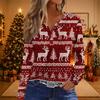 Women's Christmas Print V-Neck Long Sleeve Button Casual T-Shirt Tunic Blouse