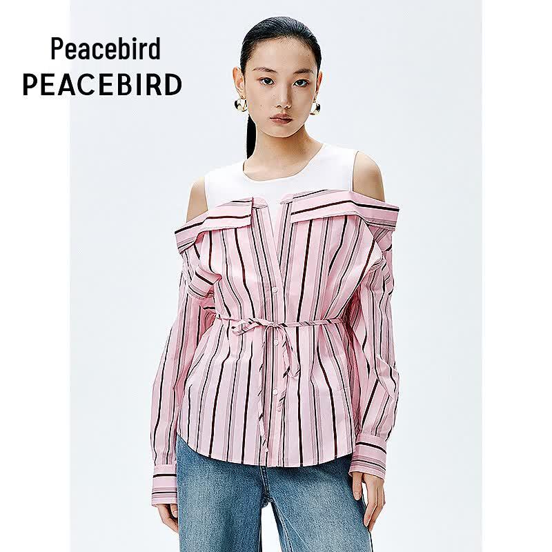 

Peacebird Women s Faux Two-Piece Patchwork Long Sleeve Shirt S