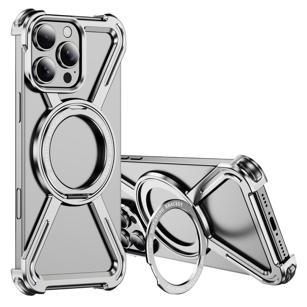 For iPhone 16 Pro Max Bumper Cases Borderless Metal Frame Cover Compatible with MagSafe Kickstand