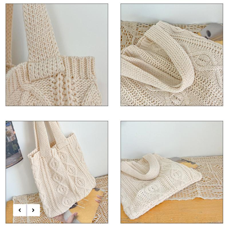 Yogodlns Women Hollow Out Knitted Tote Handbag Solid Color Top Handle Woven Beach Lightweight Elegant Portable Crochet Shoulder Bag