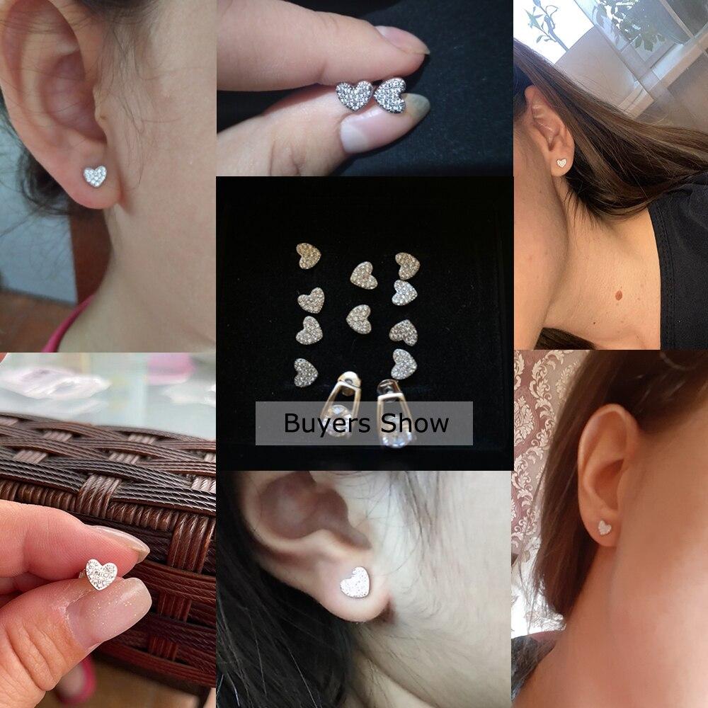  Sterling Tone Stud Earrings With Cubic Zirconia Hearts Korea Women 'S Stylish Jewelry Modish Adorable Shiny Gorgeous Small EarringsFashion