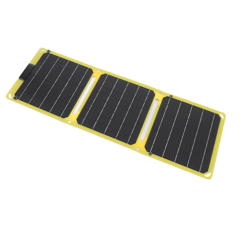 Foldable Solar Panel 30W Monocrystalline 3 Fold ETFE Ultra Thin Portable Solar Charger with 2 TYPE C Output for Phone Computer Fluorescent Yellow