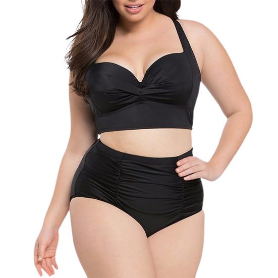 

Сексуальний літній жіночий купальник із завищеною талією на кісточках із рюшами та бюстом. 3XL чорний