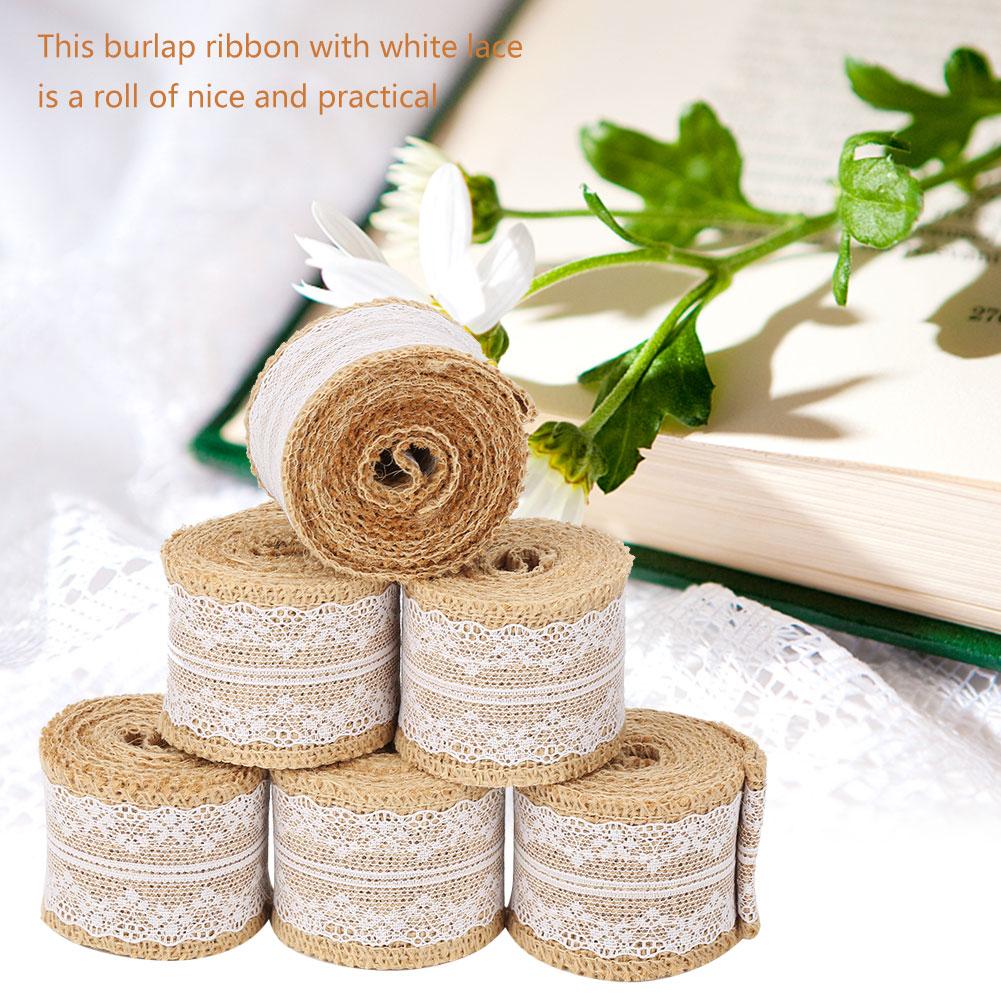 

6 шт. 2MRoll рулоны мешковины с кружевной лентой из джута для свадебного декора