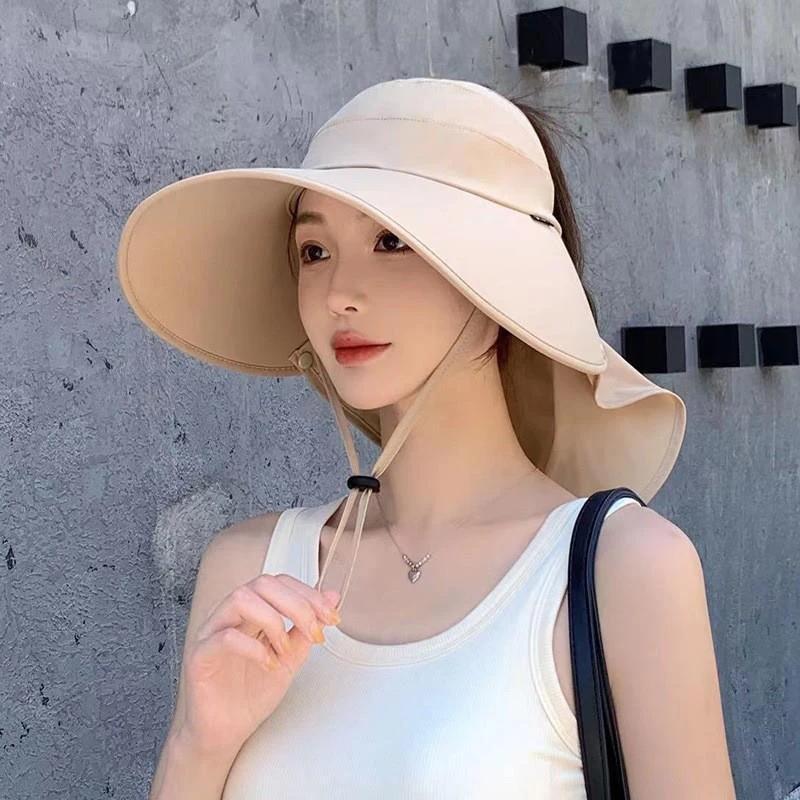 Women Empty Top Sun Hat Summer Large Brim Neck Protection Shawl Hats Outdoor Beach Ladies Sunscreen Fisherman Cap