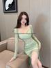 2024 Spring Mesh Waist-Slimming Bodycon Dress - Women's Irregular Hip-Hugging Clubwear