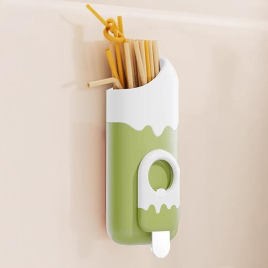 Magnetic Straw Holder Wall-Mounted Straw Organizer with Built-In Bottle Can Opener Reusable Straw Storage Box for Fridge Cabinet Counter