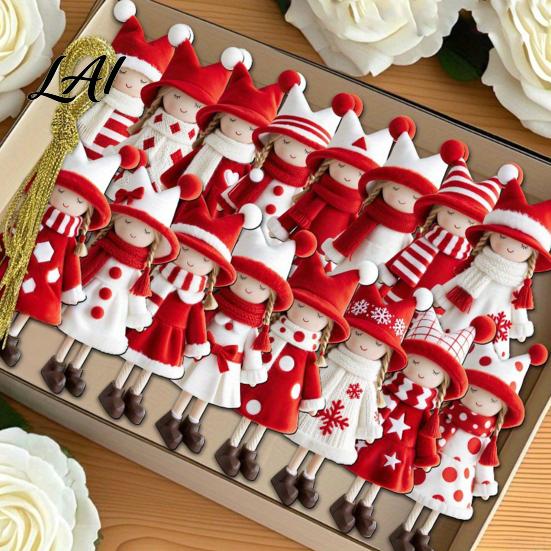 Natural Wood Craft Decor Red And White Doll Hanging Pendants for Christmas Tree Decorative Wooden Girls Festive Party Supplies Ornament Seasonal