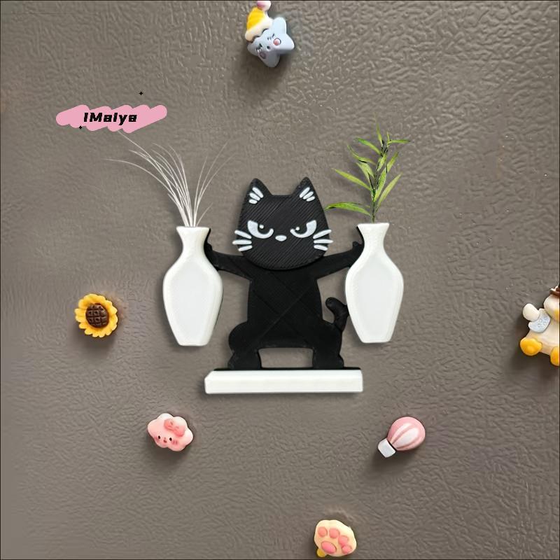 M-Cute Magnetic Cat Whisker Collector Double Vases Design Mini Vase Fridge Magnets Ornaments Memorial Box Home Office Decor