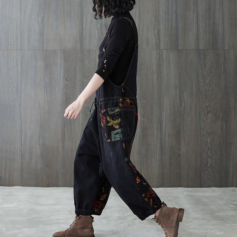 Womens Spring Autumn Harajuku Denim Jumpsuit Casual Overalls Streetwear Vintage Nine Split Jeans Female Loose Hip Hop Rompers
