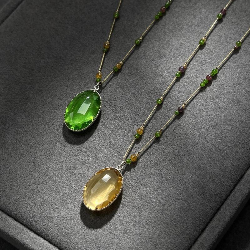 Big Oval Crystal Long Pendant Necklace for Women Statement Green Minimalist Jewelry for Daily Party Use