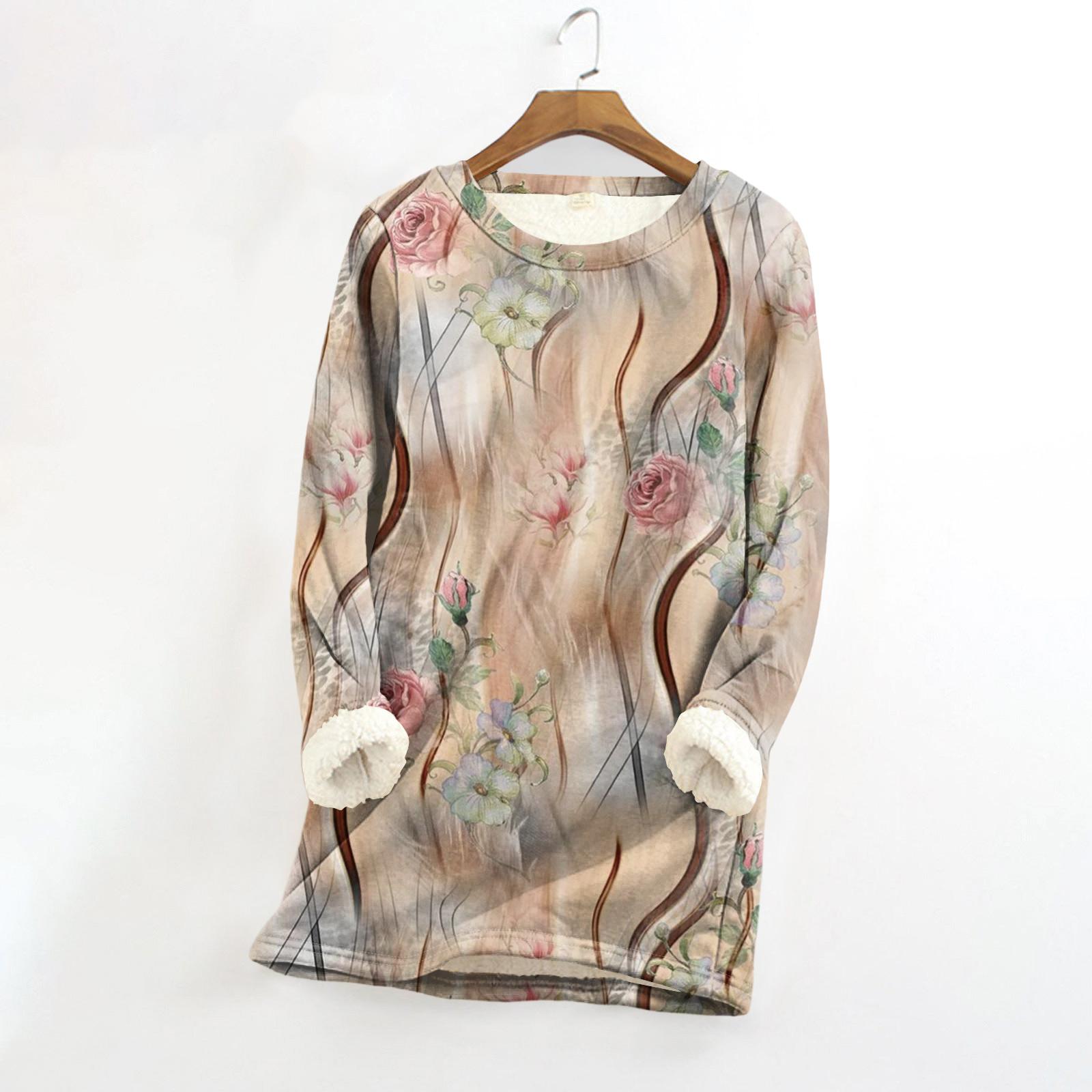 

Женский топ с круглым вырезом и принтом из утолщенного плюша и кашемира, теплый длинный топ XXL