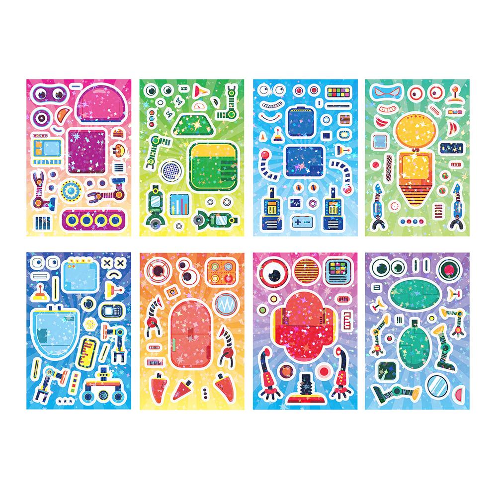 

8 sheets Robot Face Changing Stickers Laser DIY Puzzle Graffiti Cartoon Stickers синій