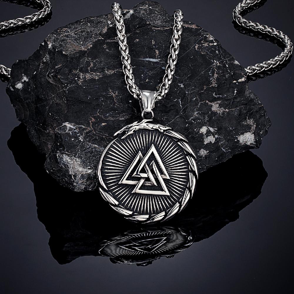 Antique Black Ouroboros Viking Dragon Necklace Men Stainless Steel Compass Norse Rune Trinity Vegvisir Pendant Icelandic Jewelry