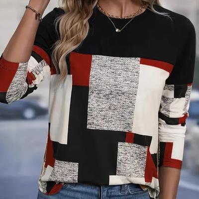 Tricou de damă cu imprimeu geometric, cu mâneci lungi