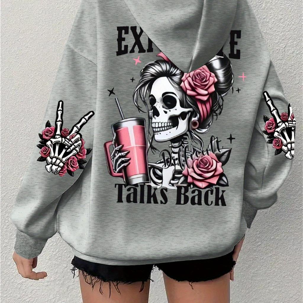 Europe and the United States popular autumn and winter large size sweatshirt printed skull hoodie long sleeve hooded European size sweater