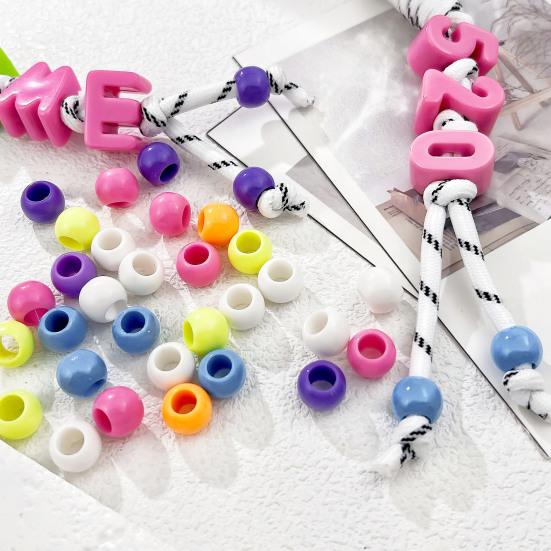 50Pcs Acrylic Big Hole Beads 6Mm Center Hole Solid Color Beads Loose