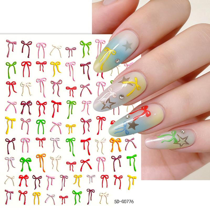

1pc Colorful Bow Ribbon Bowknot Nail Sticker 3D Mini Nail Appliques Adhesive Decal Nail Charms Nail Art Manicure Decorations DIY