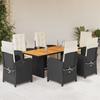 Vidaxl 7-Cz. Garden Furniture Set With Cushions, Black, Poly Rattan