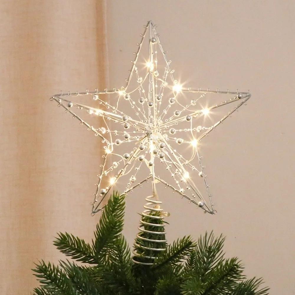 3D Glitzerstern Weihnachtsbaumspitze Eisen Hohl Schneeflocken Weihnachtsbaumschmuck Leuchtend Partydekoration Leuchtende Baumspitze