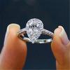 New  Sale Water Drop Design Women Ring Micro Paved Crystal Zircon Elegant Bridal Wedding Engagement Jewelry  For Lover