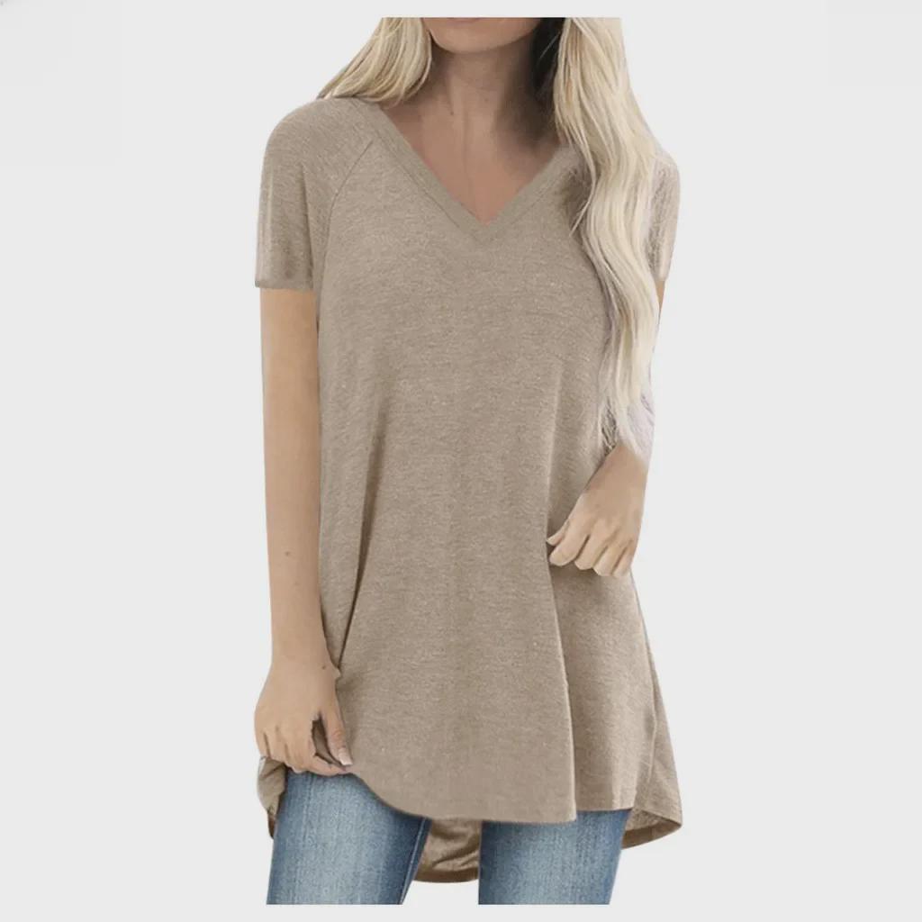 European and American Plus Size V-Neck Loose Casual Short Sleeve T-Shirt