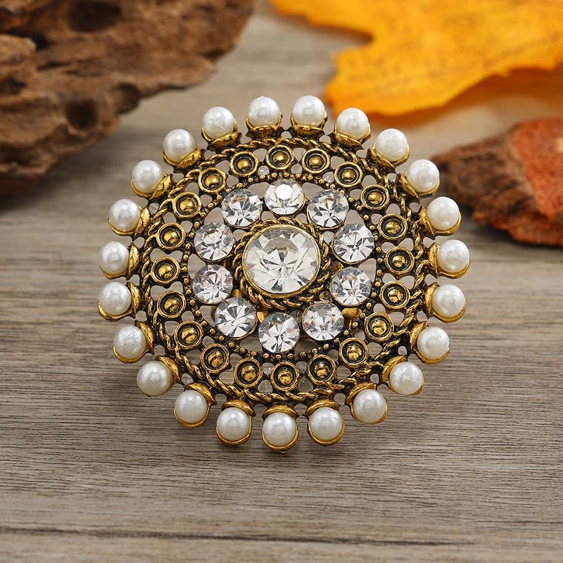 

Богемный этнический стиль Европейское регулируемое кольцо с бриллиантами и жемчугом Adjustable Open